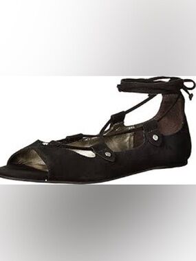 Carlos by Carlos‎ Santana Black Lace-Up Ankle Flat Sandals